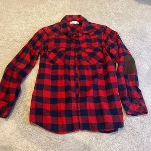 Medium blue/red flannel top